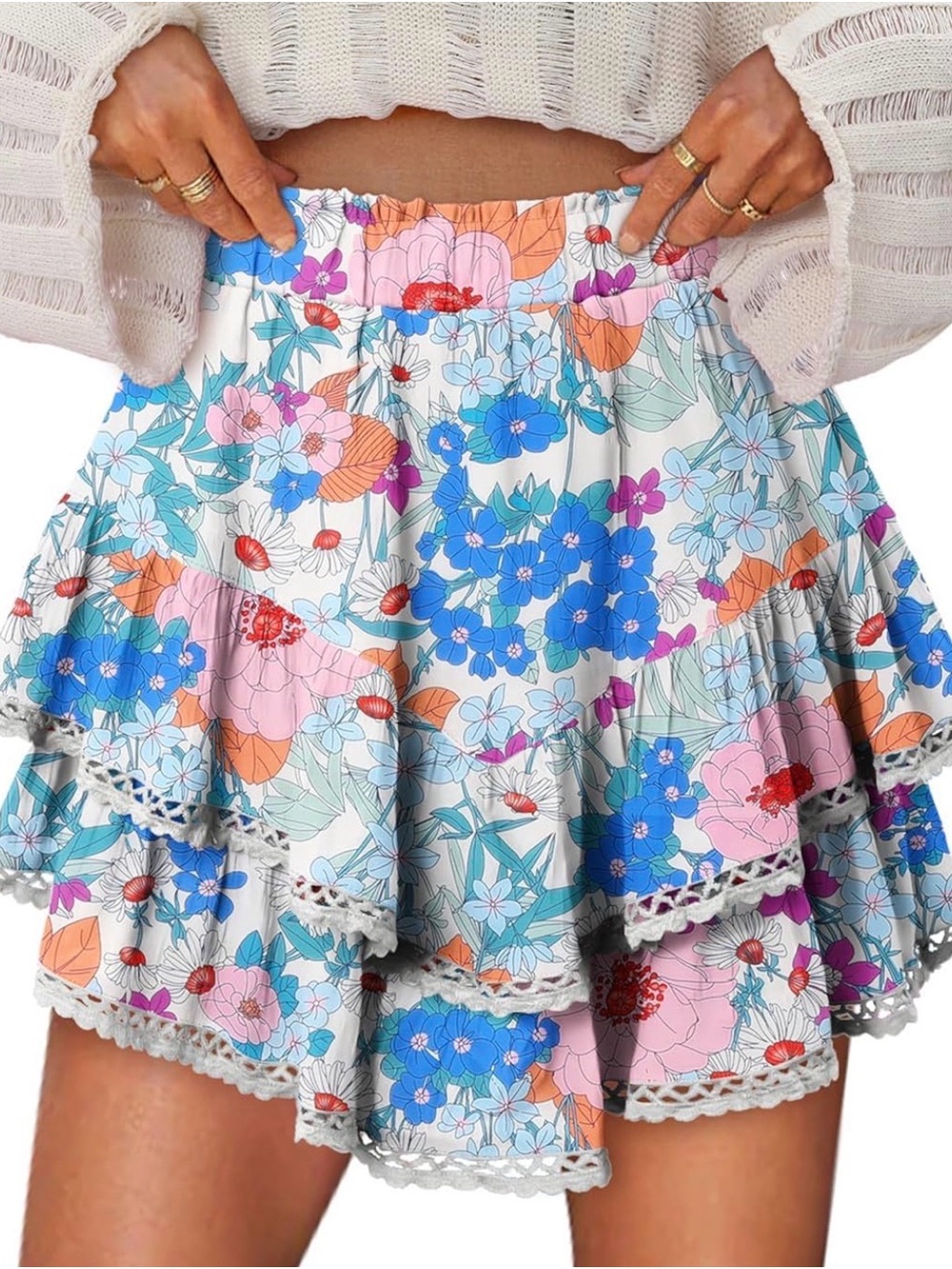 Floral Ruffle Skirt Skort Boho Festival Cottagecore Free People Inspired